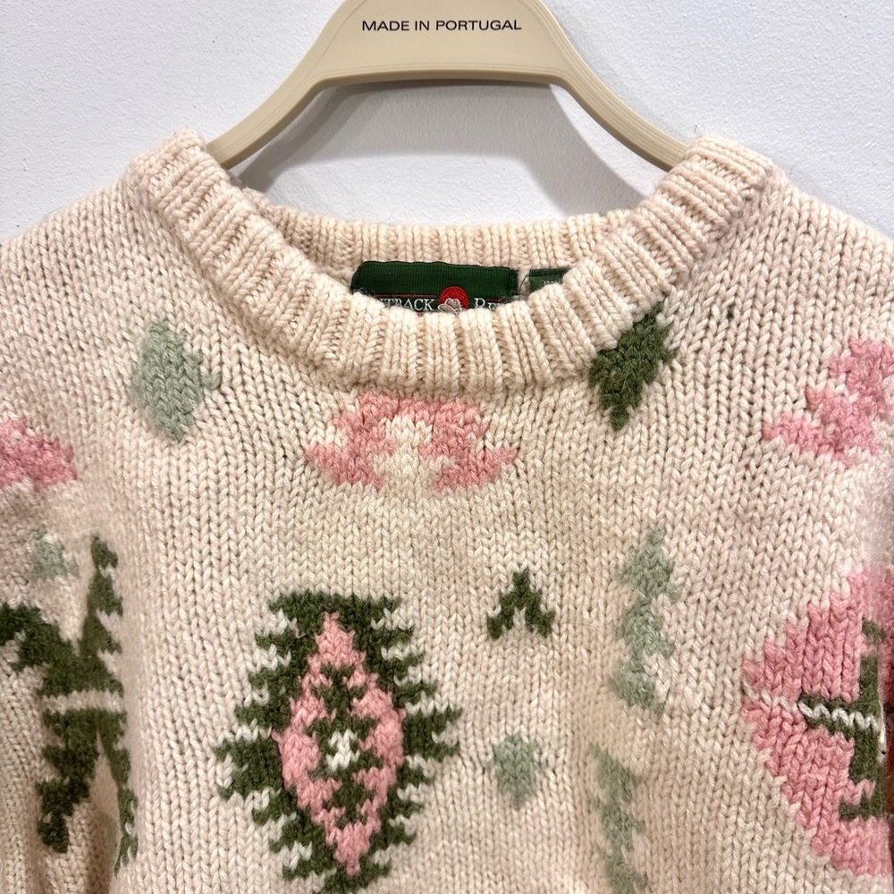 Vintage 80s 90s Outback Red Cream and Green Patterned crewneck Sweater large - Picture 4 of 8